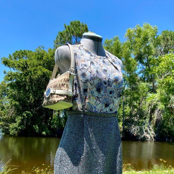 MK Michael Kors Jet Set Signature Logo Jacquard & Leather Demi Shoulder Bag Y2K - Picture 4 of 16